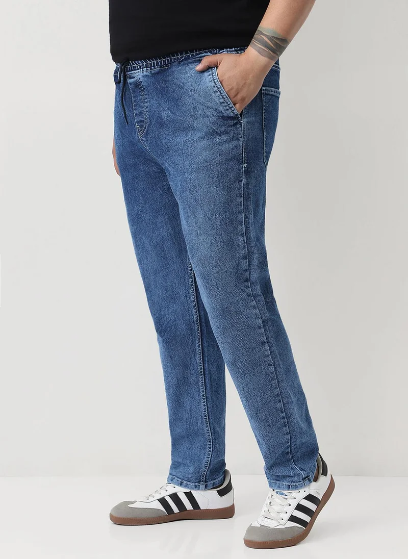 أوربانو فاشن Urbano Plus Men's Light Blue Regular Fit Washed Jogger Jeans Stretchable